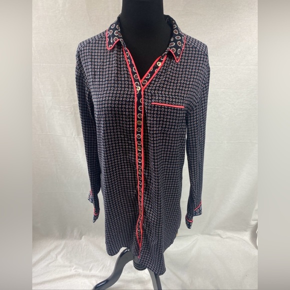 Juicy Couture Intimates Geometric Print Button-Up Pajama To Contrast Trim Large - Picture 1 of 7